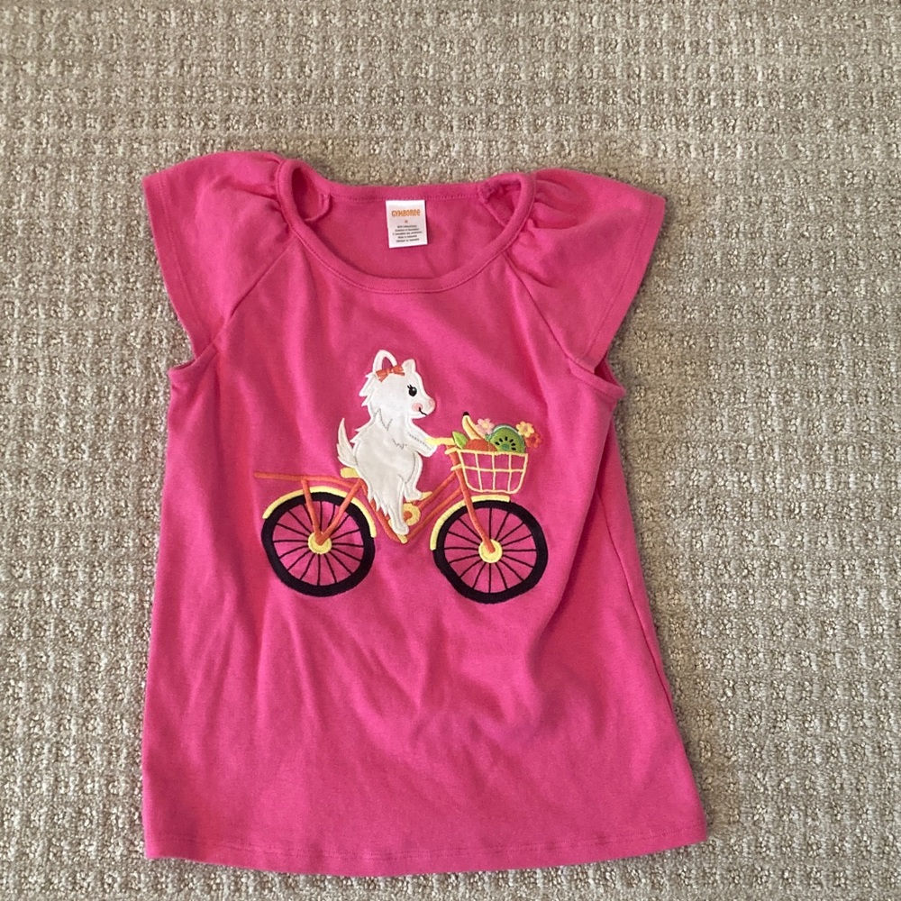 Gymboree Pink Tee with Cat and Bicycle Design sz 8